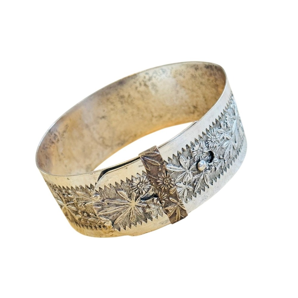 VTG Buckle Bangle Floral ivy leaf Bracelet Antique Victorian Edwardian England